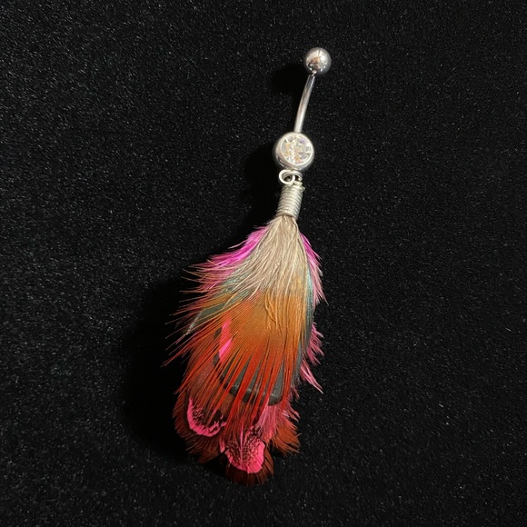 Real Feather Bohemian Belly Button Ring - Picture 1 of 11